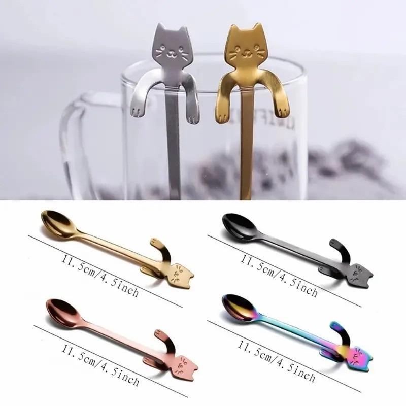 1 Piece Stainless Steel Cat Design Hanging Spoon, Coffee Tea Cup Spoons For Home Use