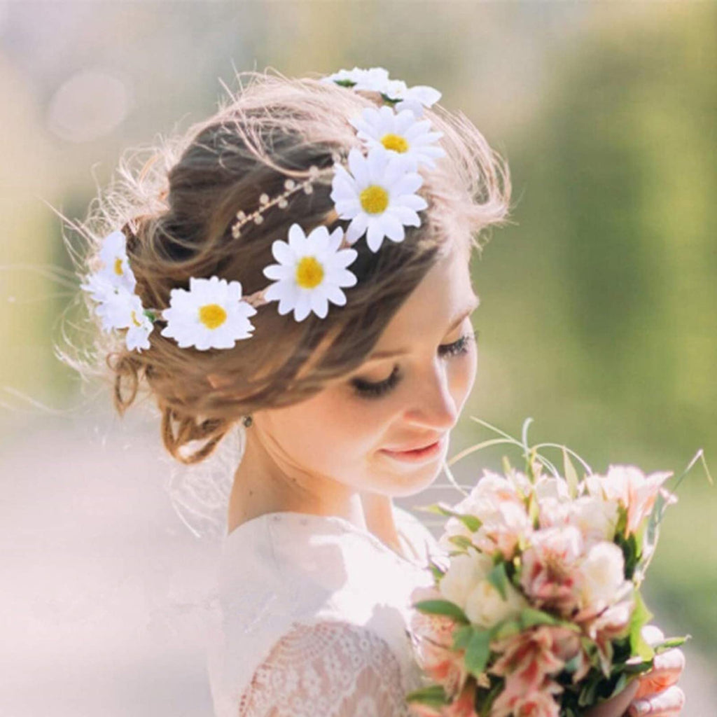 Floral Daisy Flower Crown Headband Flower Hair Wreath Festival Wedding Party Cosplay Photo Headband