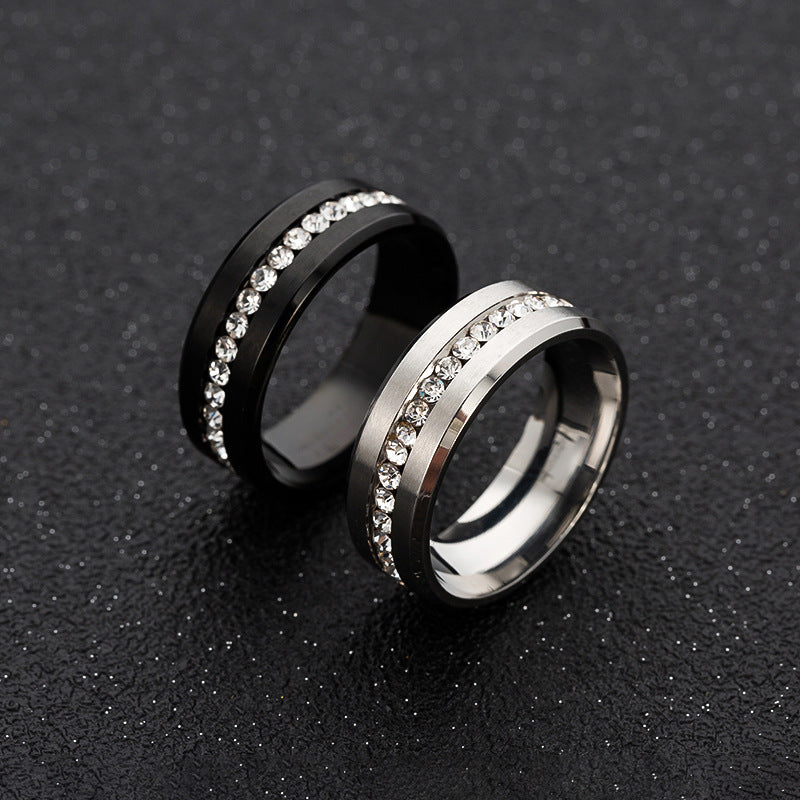 1 Piece Fashion Simple Single Row Zirconia Inlaid Stainless Steel Ring, Unisex, Casual and Versatile Accessories