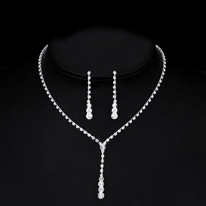 Bride Silver Bridal Necklace Earrings Set Crystal Wedding Jewelry Set Rhinestone Choker Necklace for Women and Girls (3 piece set - 2 earrings and 1 necklace)