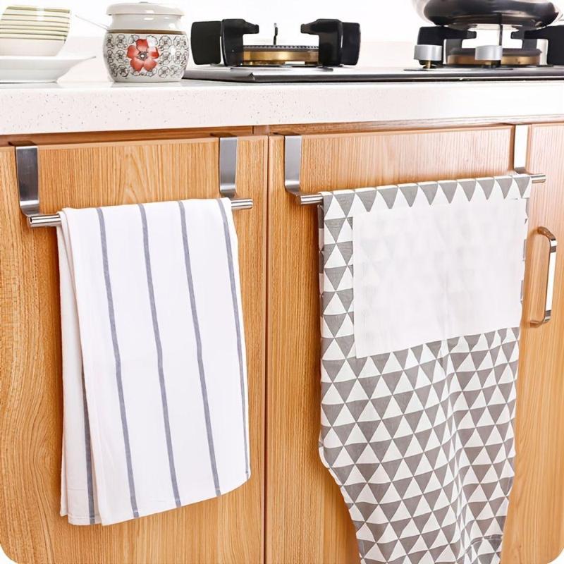 1 Piece Kitchen Cabinet Door Towel Holder, Stainless Steel Over Door Storage Hanger, Punch-free Cabinet Towel Bar, Home Organizer