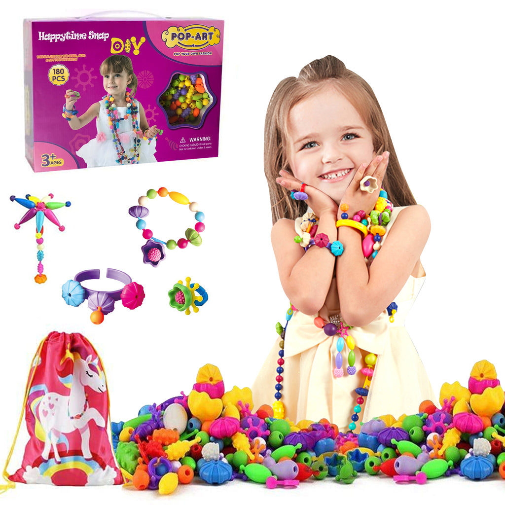 HANMUN Pop Snap Bead Jewelry Set for Kids – Pop Arty! – DIY Craft Jewelry Making Kit – Creative Necklaces, Rings, Bracelets – 4 Years +