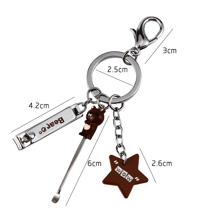 Creative Multifunctional Keychain with Nail Clippers Cute Animal Earpick Men Women Cars and Bags Key Pendants