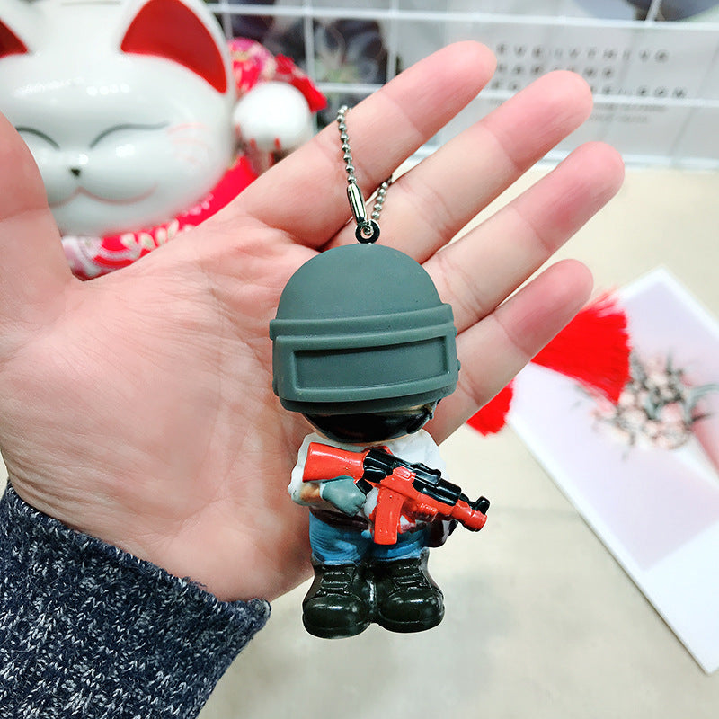 Cartoon Warrior PUBG Chicken Dinner Game PVC Doll Peripheral Keychain Men's and Women's Bags Package Pendant Wholesale Gifts