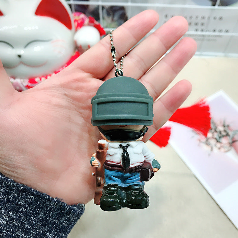 Cartoon Warrior PUBG Chicken Dinner Game PVC Doll Peripheral Keychain Men's and Women's Bags Package Pendant Wholesale Gifts