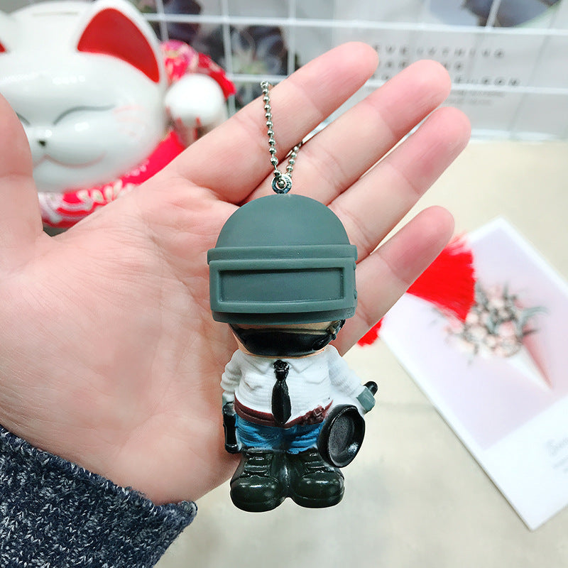 Cartoon Warrior PUBG Chicken Dinner Game PVC Doll Peripheral Keychain Men's and Women's Bags Package Pendant Wholesale Gifts