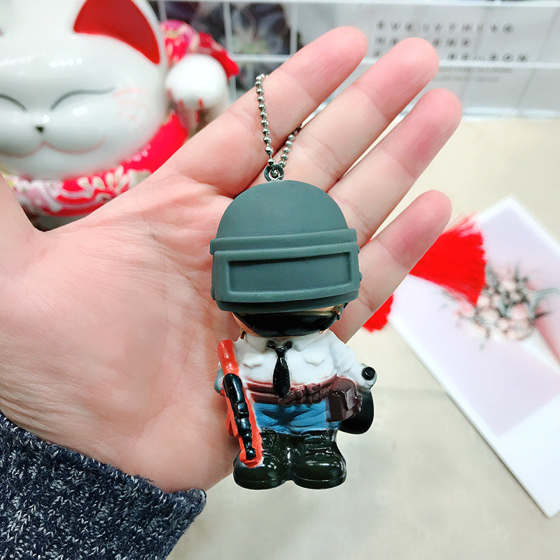 Cartoon Warrior PUBG Chicken Dinner Game PVC Doll Peripheral Keychain Men's and Women's Bags Package Pendant Wholesale Gifts