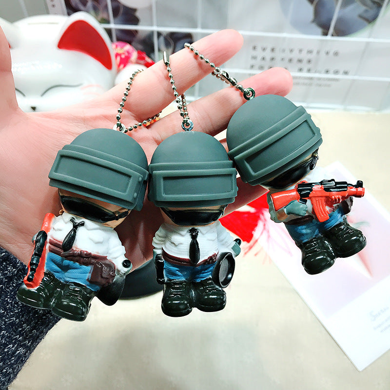 Cartoon Warrior PUBG Chicken Dinner Game PVC Doll Peripheral Keychain Men's and Women's Bags Package Pendant Wholesale Gifts