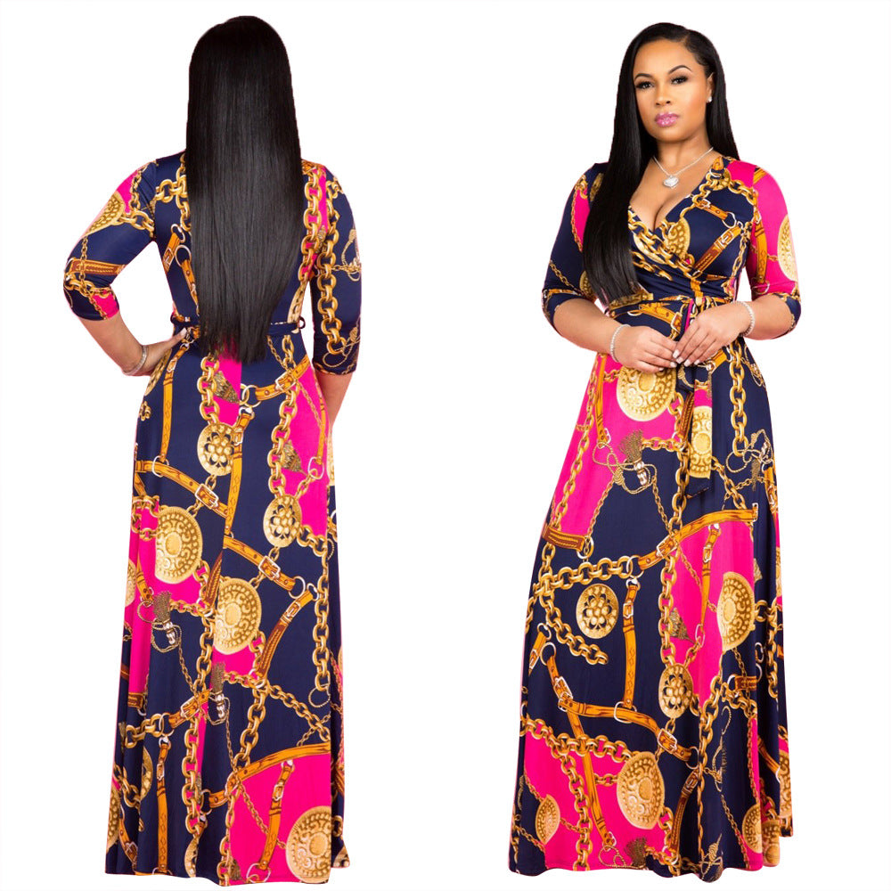 YM-8349 women fashion sexy V neck long sleeve maxi dress