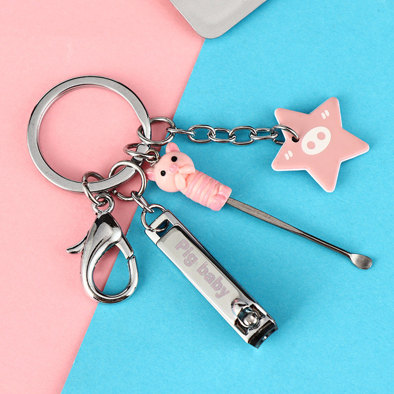 Creative Multifunctional Keychain with Nail Clippers Cute Animal Earpick Men Women Cars and Bags Key Pendants