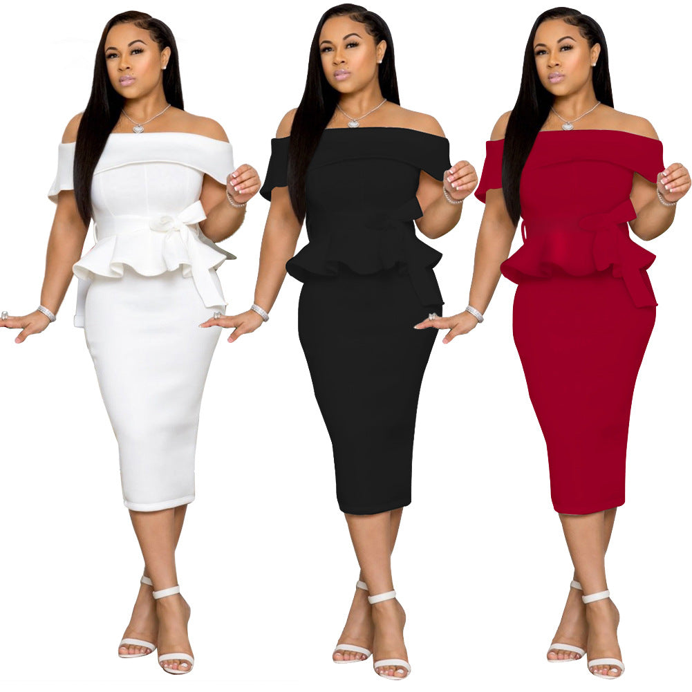 YM-8402 women fahsion off shoulder midi dress