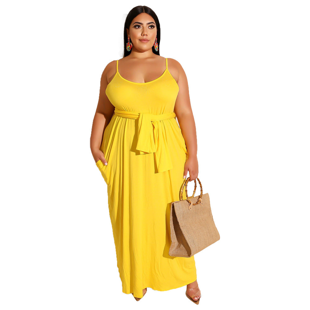 Casual Solid Color Suspender Dress plus Size Women's Clothing