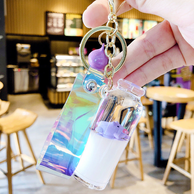 Floating Milk Pig Liquid Pendant Key Chain Quicksand Drifting Milk Bottle Oil Piggy Bags Pendant