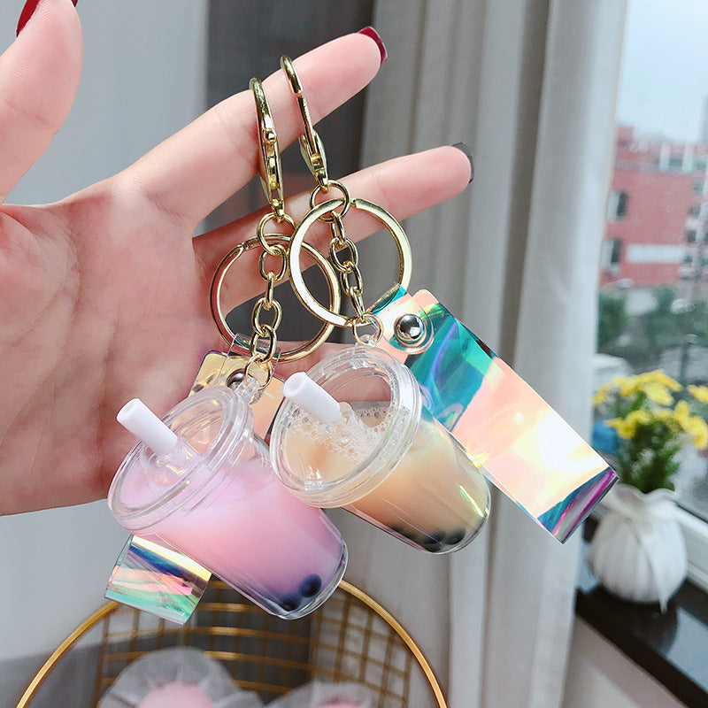 Creative Maiden Pearl Candy Color Milk Tea Acrylic Ornament Gift Simulation Drink Keychain Pendant Drink