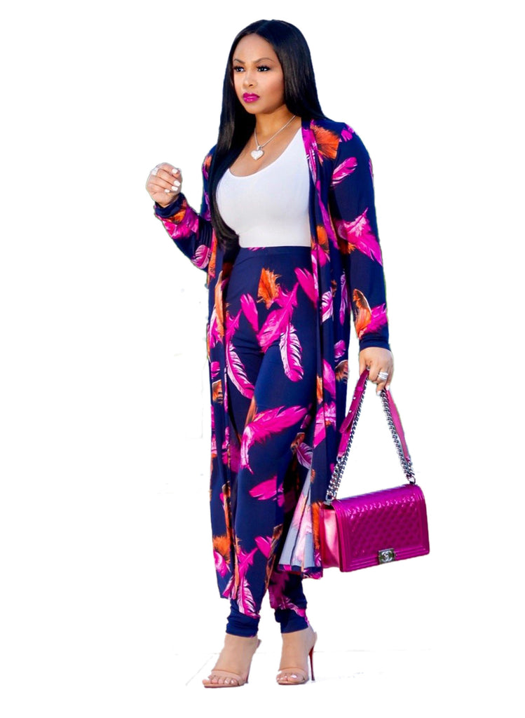 X9189 Long Sleeve Printed Coat Cloak Tights Two-Piece Set Asia, Europe and America Women's Clothing