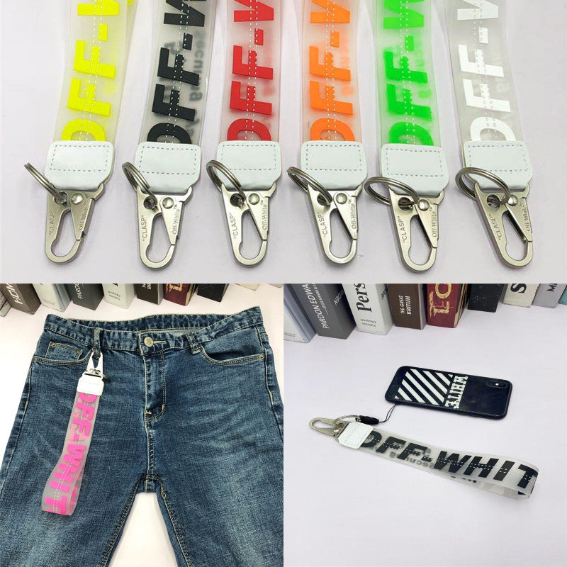 Fashion Brand off White Keychain Plastic Transparent Epoxy Three-Dimensional Letters PVC Mobile Phone Pendant