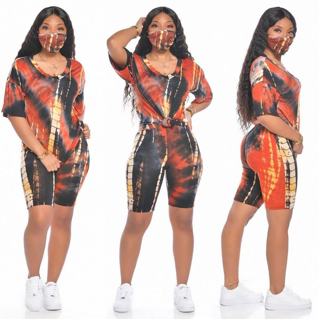 Cute Sport Casual Tie-Dye Two-Piece Set European and American Women's Clothing