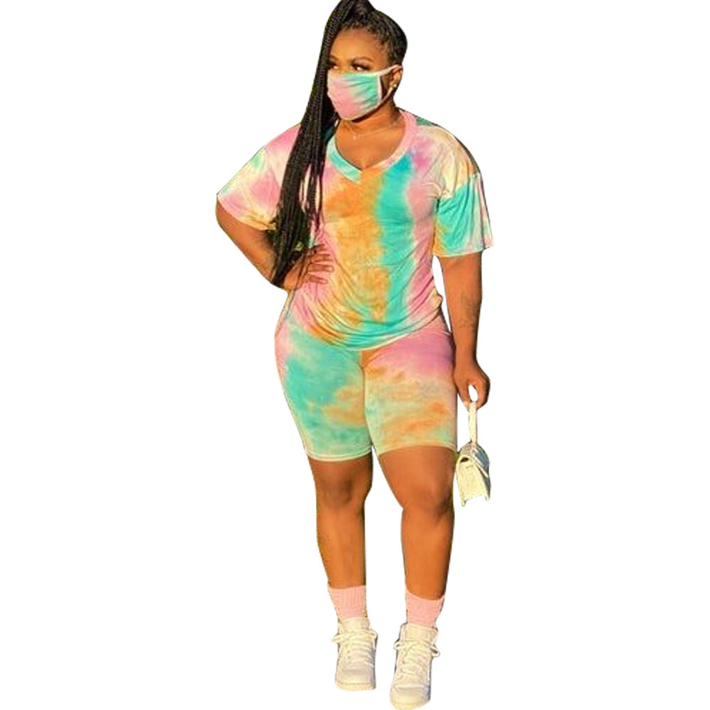 Bestseller Fashion plus Size Women Short-Sleeved Shorts Tie-Dye Suit