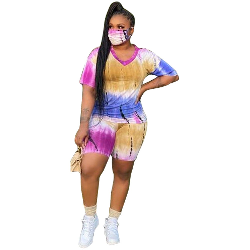 Bestseller Fashion plus Size Women Short-Sleeved Shorts Tie-Dye Suit