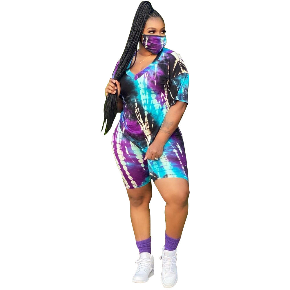 Bestseller Fashion plus Size Women Short-Sleeved Shorts Tie-Dye Suit