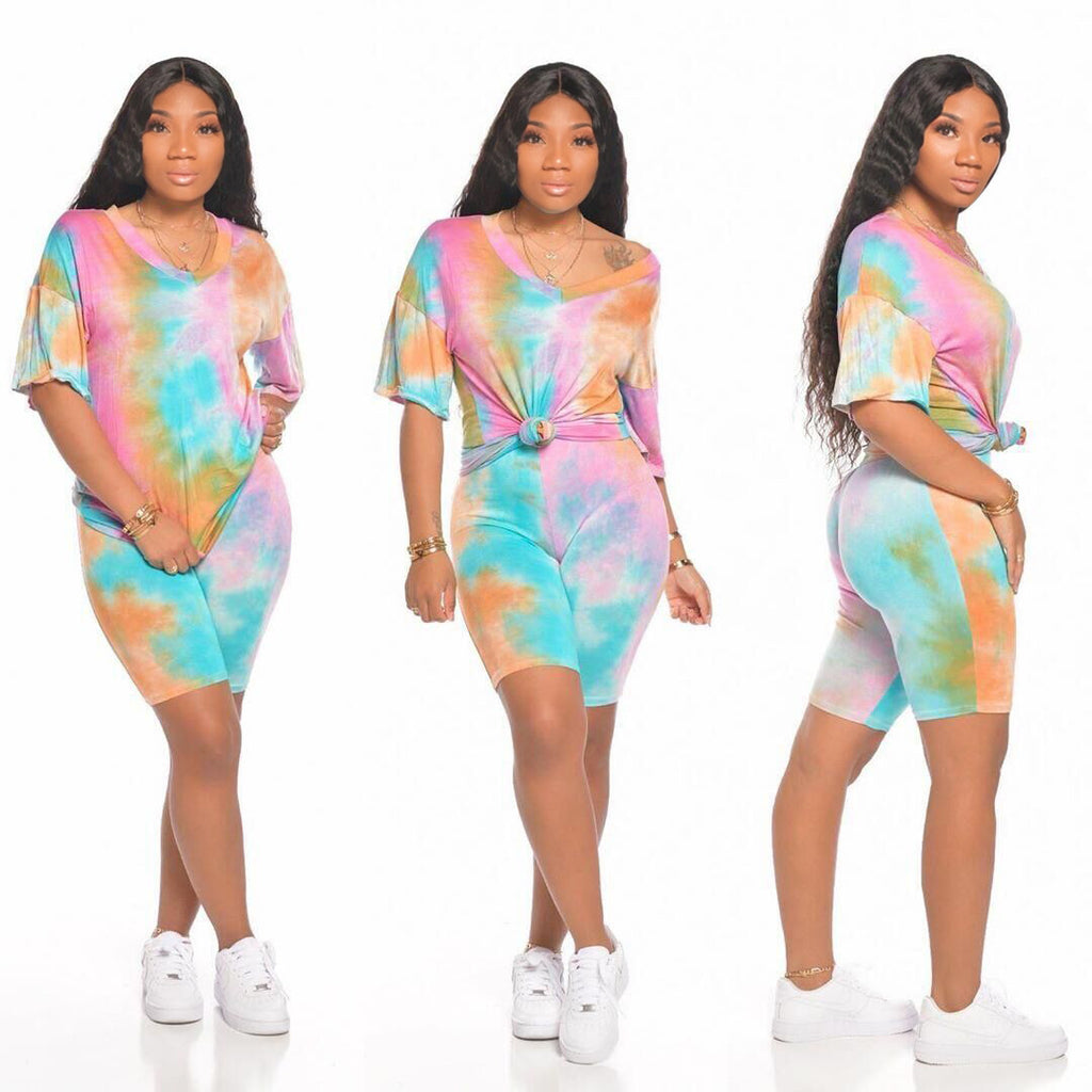 Cute Sport Casual Tie-Dye Two-Piece Set European and American Women's Clothing