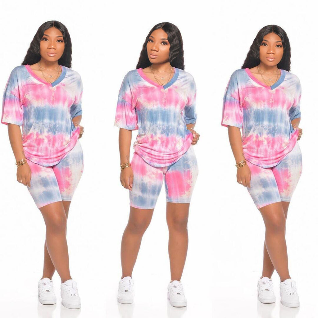 Cute Sport Casual Tie-Dye Two-Piece Set European and American Women's Clothing