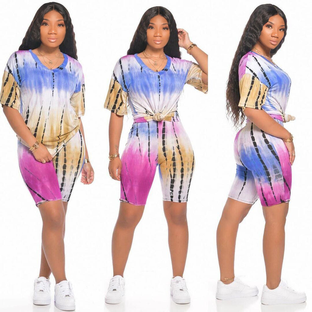 Cute Sport Casual Tie-Dye Two-Piece Set European and American Women's Clothing