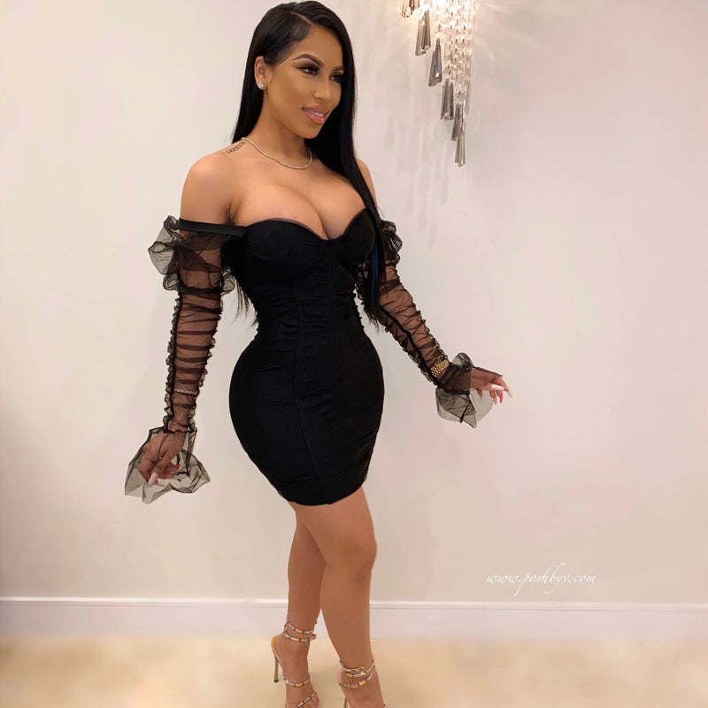 Women's Mesh Stitching Sexy Sheath Night Club Style Dress