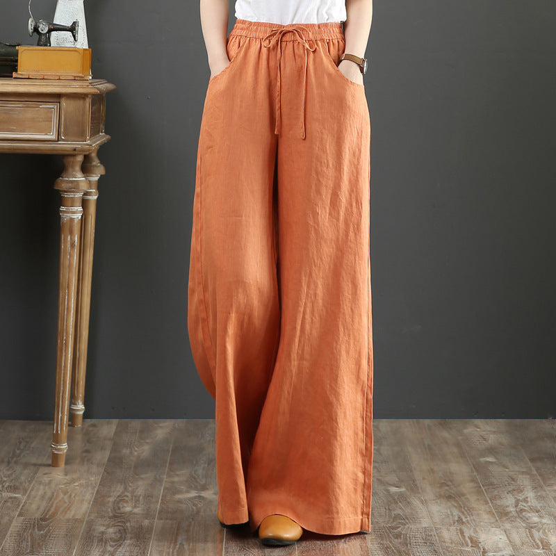 Artistic Cotton and Linen Women's Pants Loose Large Size Wide Leg Pants High-Waist Mopping Pants Straight-Leg Trousers Linen Pants