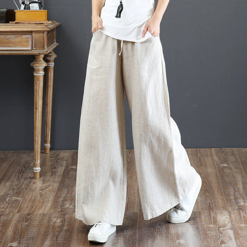 Artistic Cotton and Linen Women's Pants Loose Large Size Wide Leg Pants High-Waist Mopping Pants Straight-Leg Trousers Linen Pants