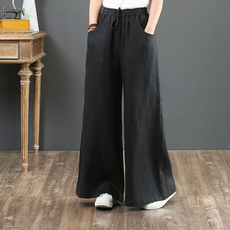 Artistic Cotton and Linen Women's Pants Loose Large Size Wide Leg Pants High-Waist Mopping Pants Straight-Leg Trousers Linen Pants