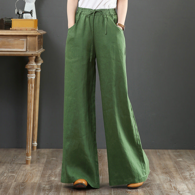 Artistic Cotton and Linen Women's Pants Loose Large Size Wide Leg Pants High-Waist Mopping Pants Straight-Leg Trousers Linen Pants