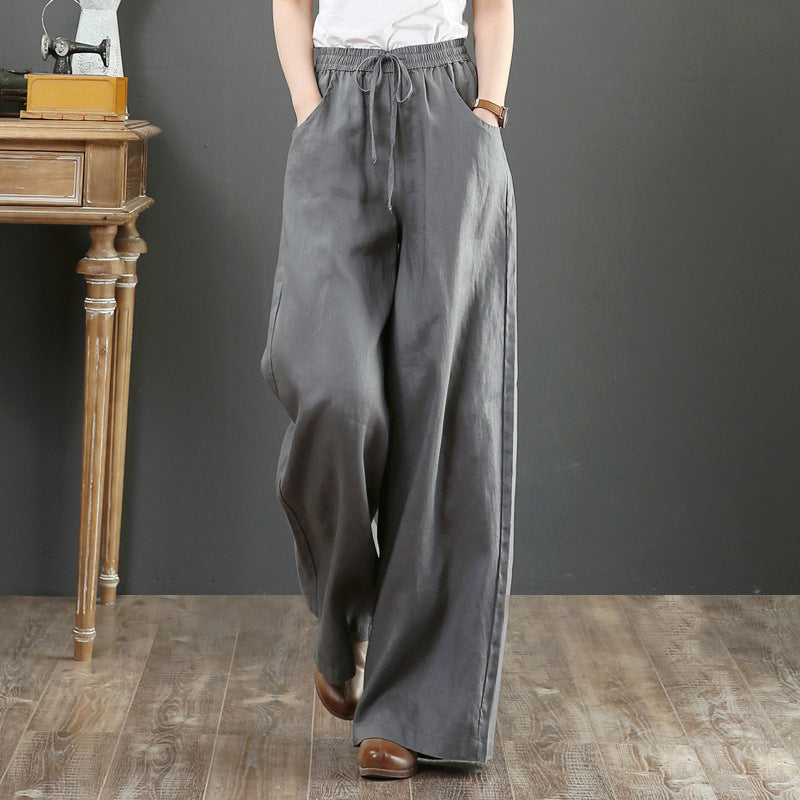 Artistic Cotton and Linen Women's Pants Loose Large Size Wide Leg Pants High-Waist Mopping Pants Straight-Leg Trousers Linen Pants