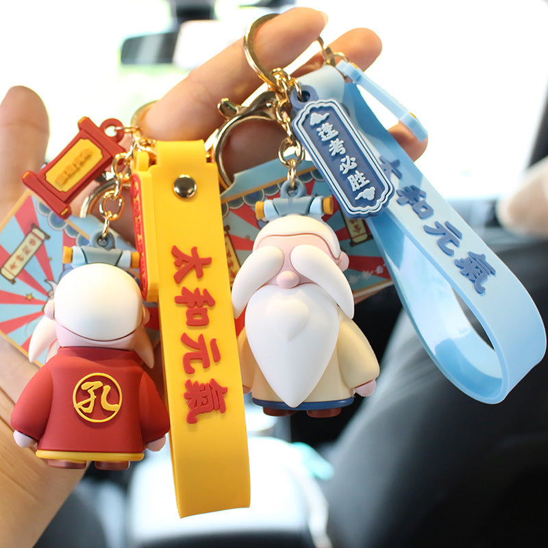 Creative Confucius Grandpa Keychain Female Cute Cartoon Car Shape School Bag Trendy Pendant Graduation Exam Commemorative Gift