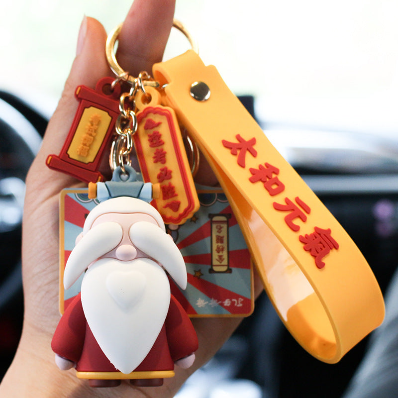 Creative Confucius Grandpa Keychain Female Cute Cartoon Car Shape School Bag Trendy Pendant Graduation Exam Commemorative Gift