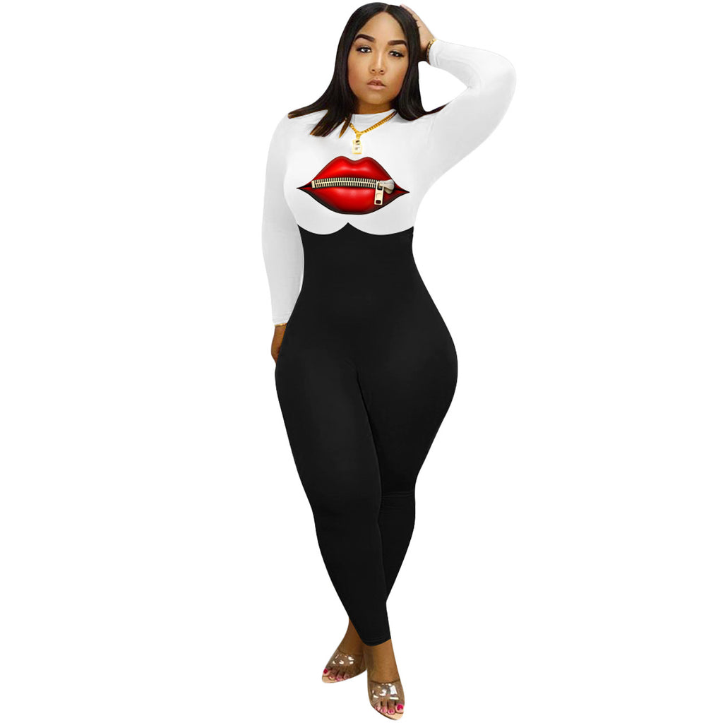 Bestseller Fashion European and American Style Women's Clothing Lip Printings Casual Jumpsuit