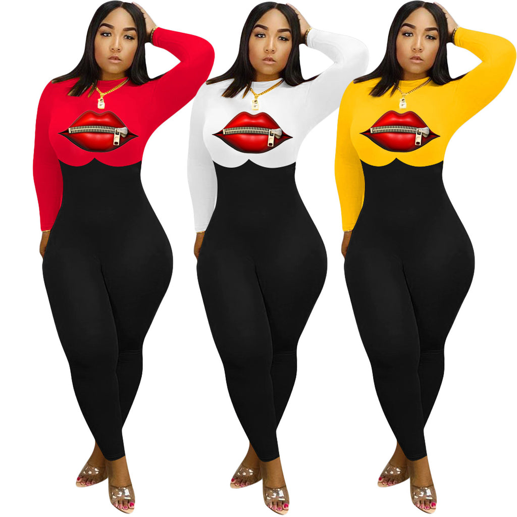 Bestseller Fashion European and American Style Women's Clothing Lip Printings Casual Jumpsuit