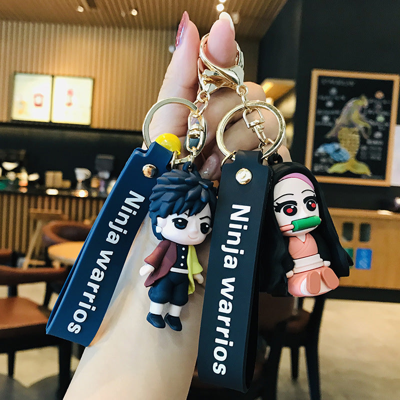 Cartoon Kimetsu No Yaiba Hand-Made Keychain Creative Cartoon Doll Schoolbag Epoxy Keychain Pendant Gift