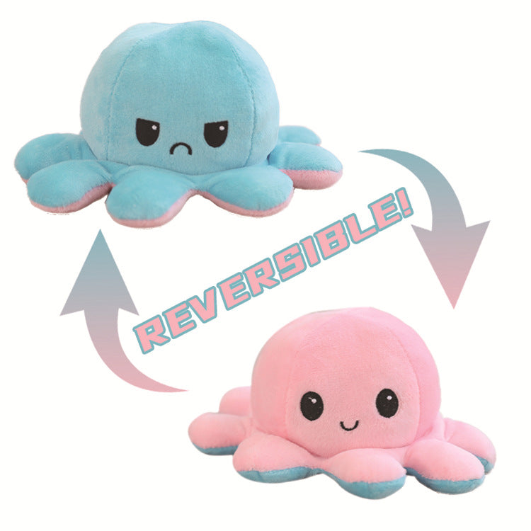 Amazon Hot Flip Octopus Doll Double-Sided Expression Flip Octopus Cute Plush Toy Doll Factory Wholesale