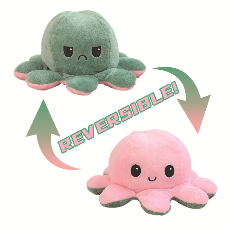 Amazon Hot Flip Octopus Doll Double-Sided Expression Flip Octopus Cute Plush Toy Doll Factory Wholesale