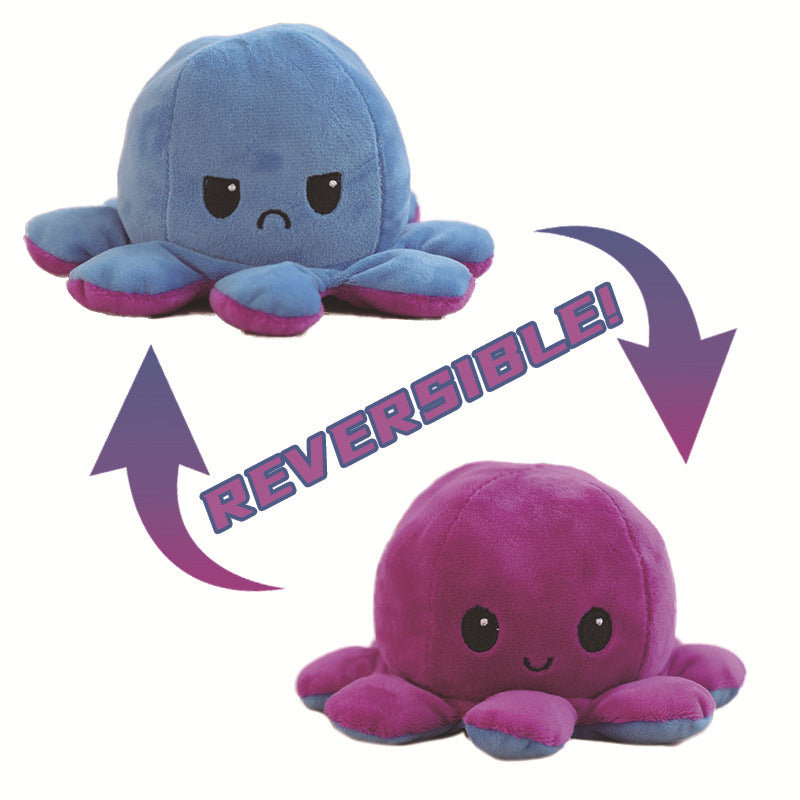 Amazon Hot Flip Octopus Doll Double-Sided Expression Flip Octopus Cute Plush Toy Doll Factory Wholesale