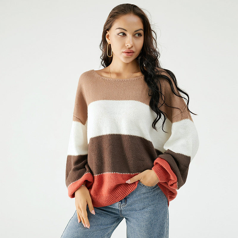 Women's Patchwork round Neck Sweater