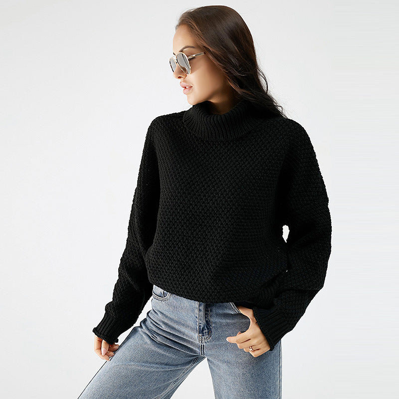 Women's Turtleneck Sweater Pure Color Thickened Pullover Knitted Loose Sweater Women's Long Sleeve