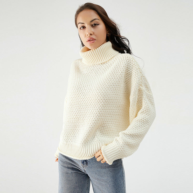 Women's Turtleneck Sweater Pure Color Thickened Pullover Knitted Loose Sweater Women's Long Sleeve