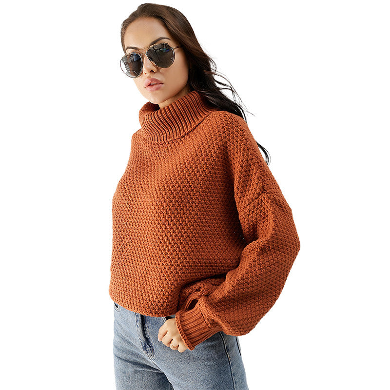 Women's Turtleneck Sweater Pure Color Thickened Pullover Knitted Loose Sweater Women's Long Sleeve