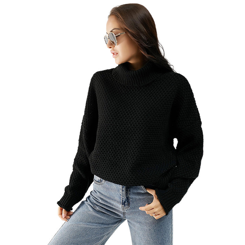 Women's Turtleneck Sweater Pure Color Thickened Pullover Knitted Loose Sweater Women's Long Sleeve