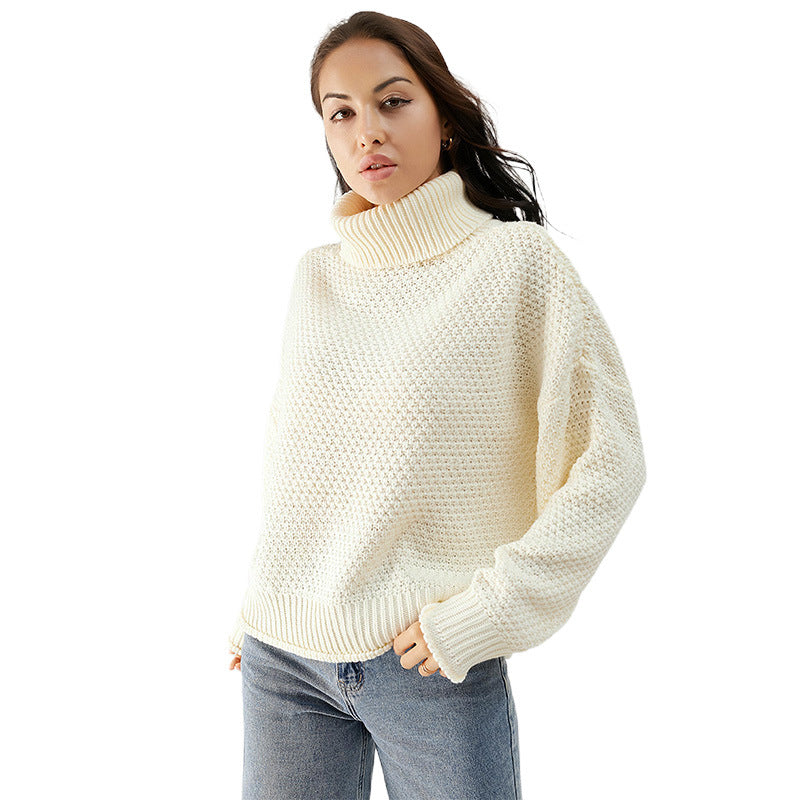 Women's Turtleneck Sweater Pure Color Thickened Pullover Knitted Loose Sweater Women's Long Sleeve