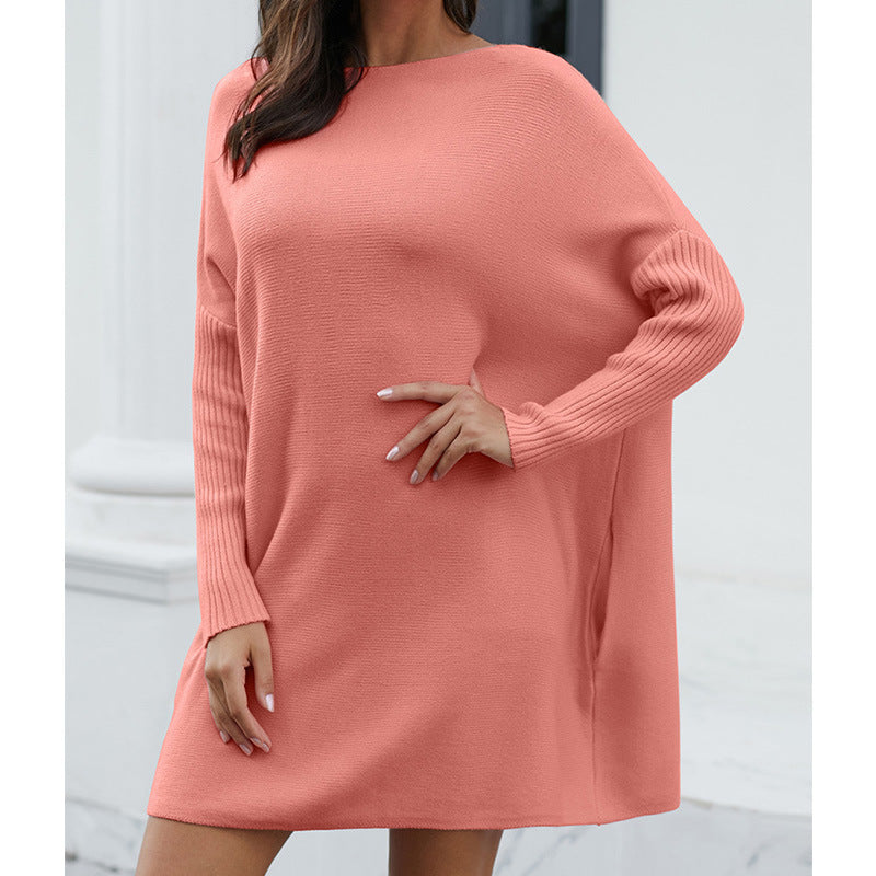 European and American Outer Wear Pullover Knitted Jacket Autumn and Winter round Neck Long Sleeve Loose Pullover Mid-Length Sweater Women