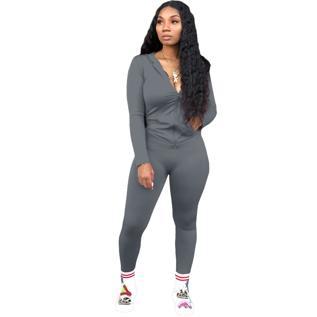 Bestseller Hooded Zipper Sweatshirt Tights Two-Piece Sports Suit Autumn and Winter