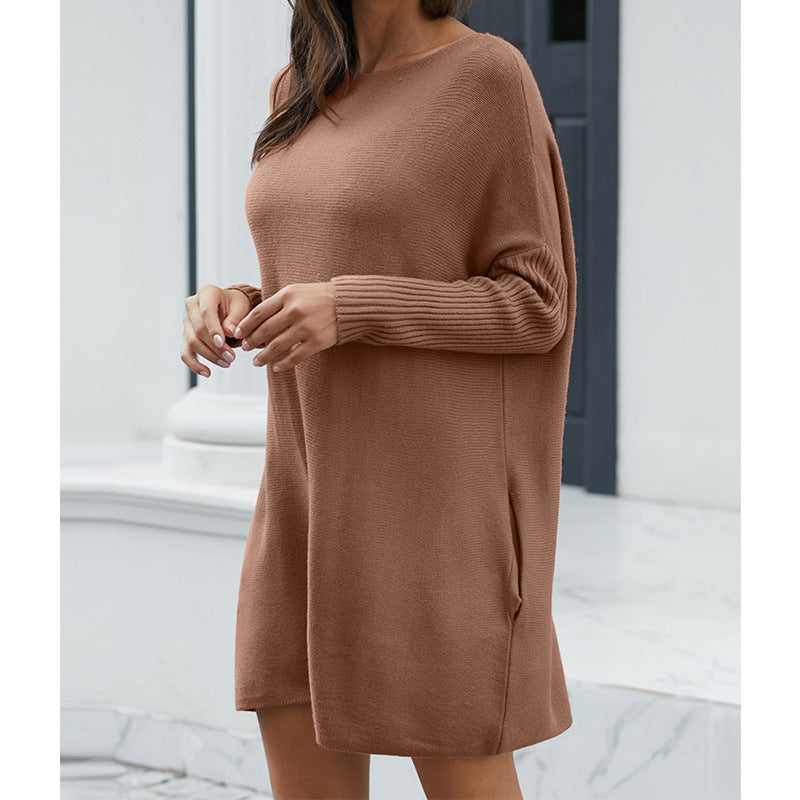 European and American Outer Wear Pullover Knitted Jacket Autumn and Winter round Neck Long Sleeve Loose Pullover Mid-Length Sweater Women